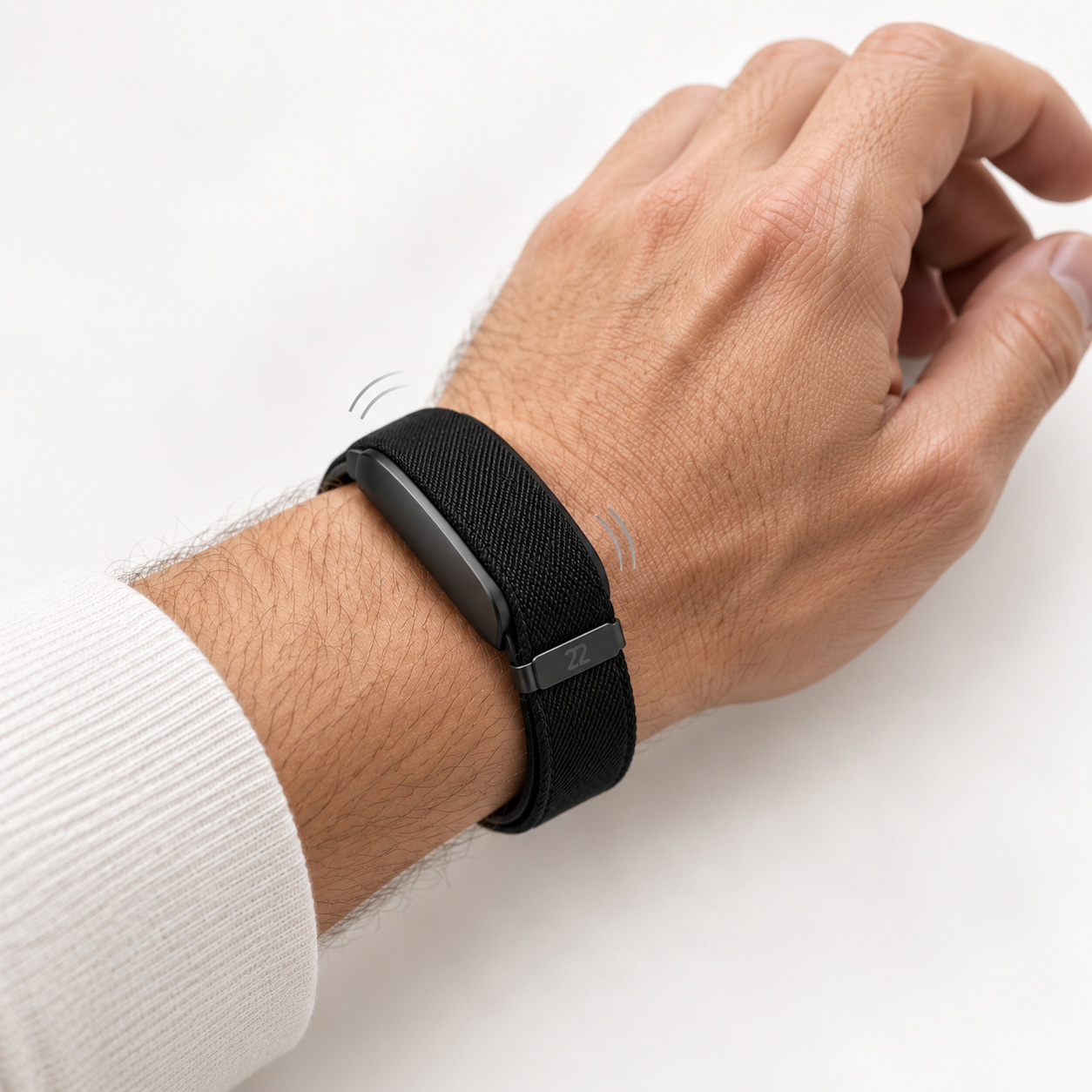Black Bell22 Band worn on a wrist with subtle vibration marks