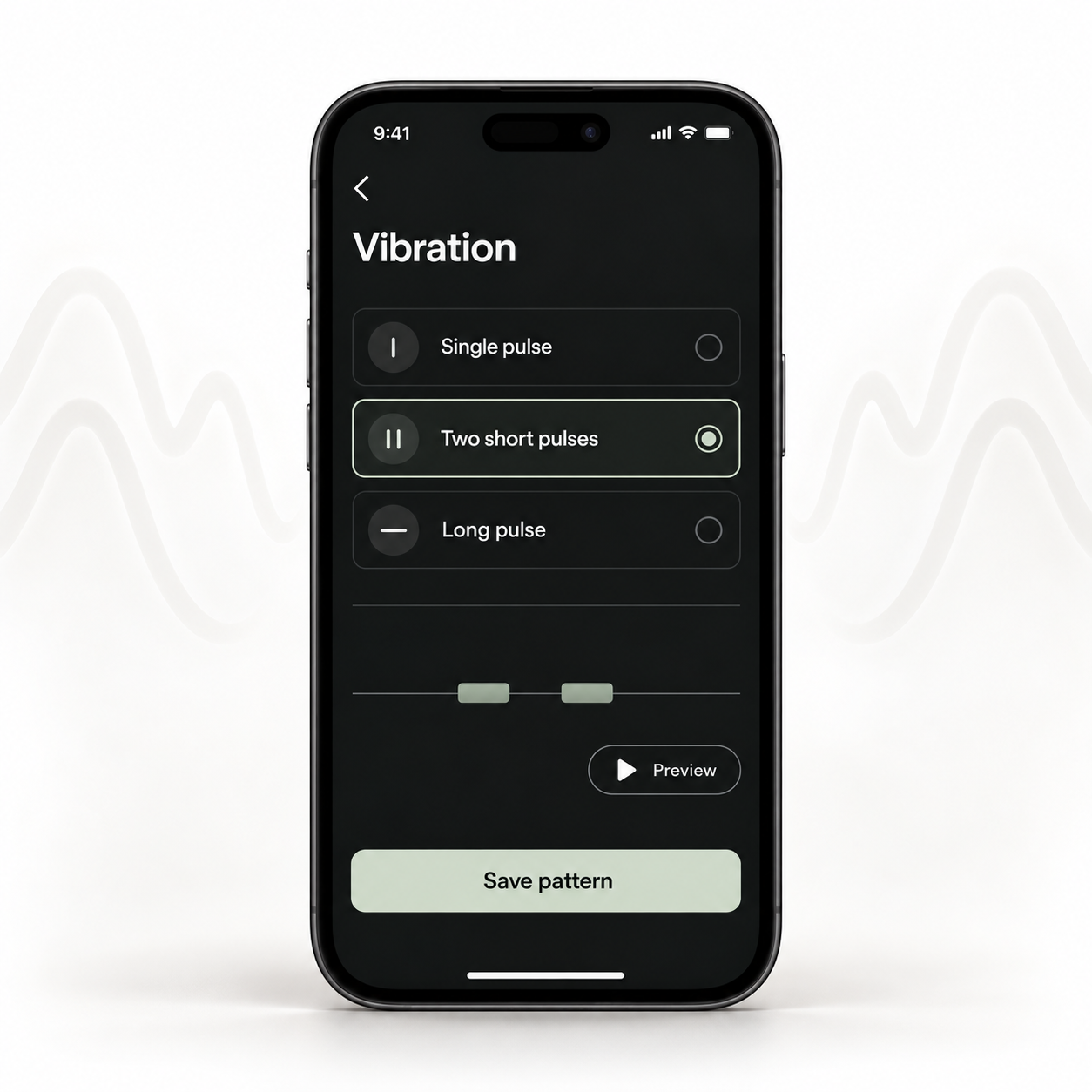 Bell22 vibration selection screen with three patterns