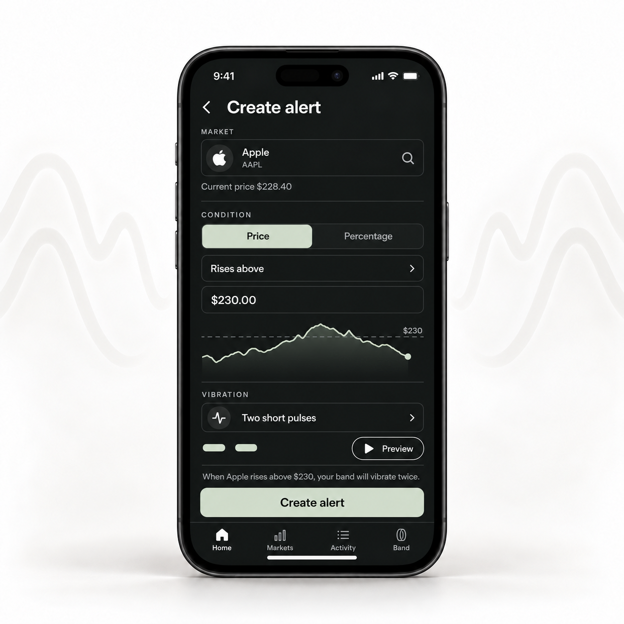 Bell22 Create alert screen with price and percentage options